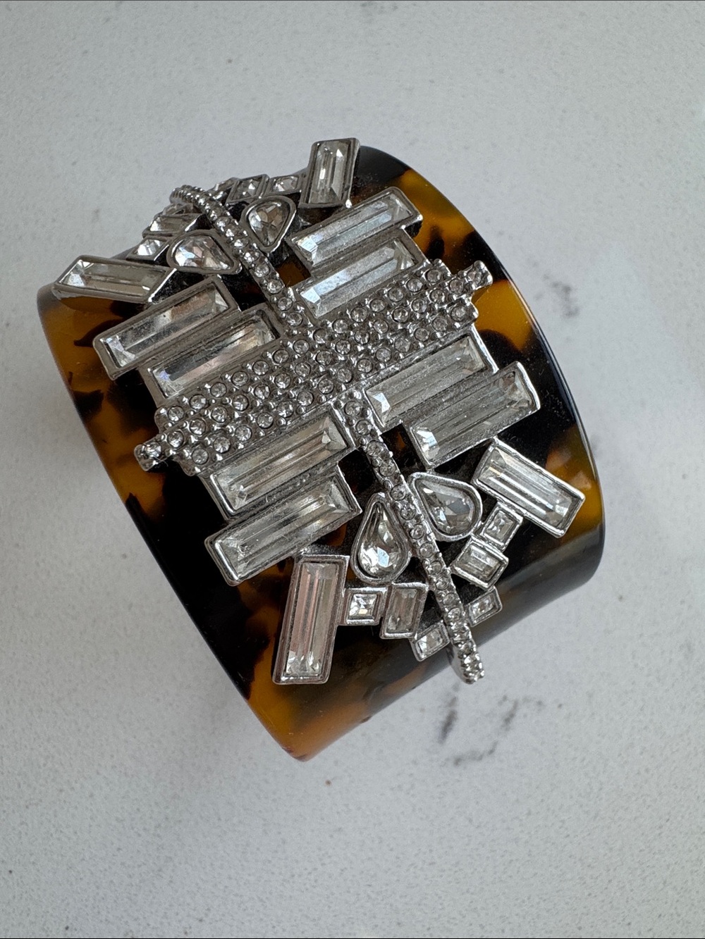 Lia Sophia Tortoise Resin Cuff Bracelet with Crystal Art Deco Accent - Picture 5 of 6